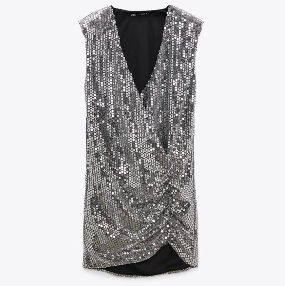 ZARA Draped Silver Sequin Dress - Picture 15 of 16